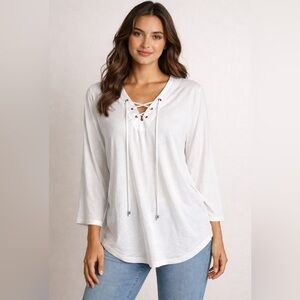 Michael Kors White Lace-Up Top size XL